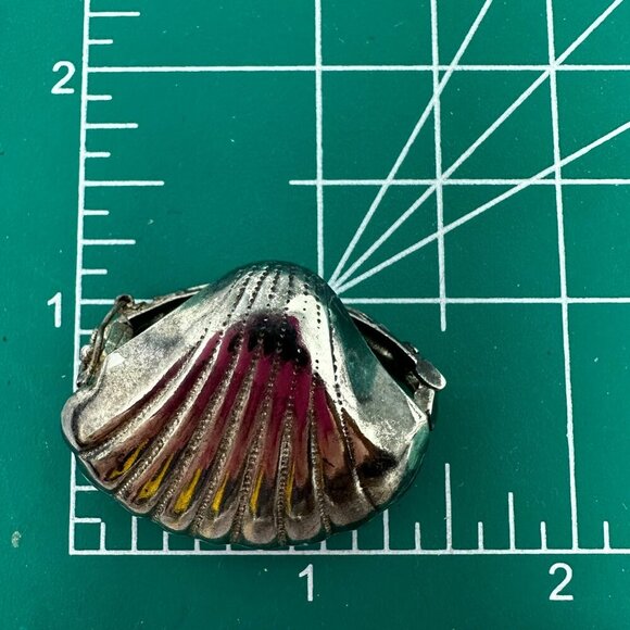 Vintage Silver Shell Vinaigrette Patch Box Ornate Etched Handle Perfume Case - Picture 11 of 12